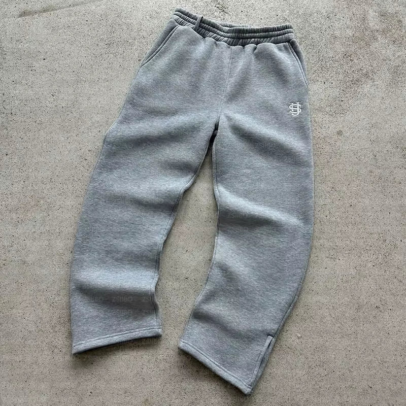 Y2K Fashion Jogger Sweatpants Loose Embroidery Labeled Open Leg Wide Leg Pants Trendy Pocket Couple Straight Pants Men'S Hoodie
