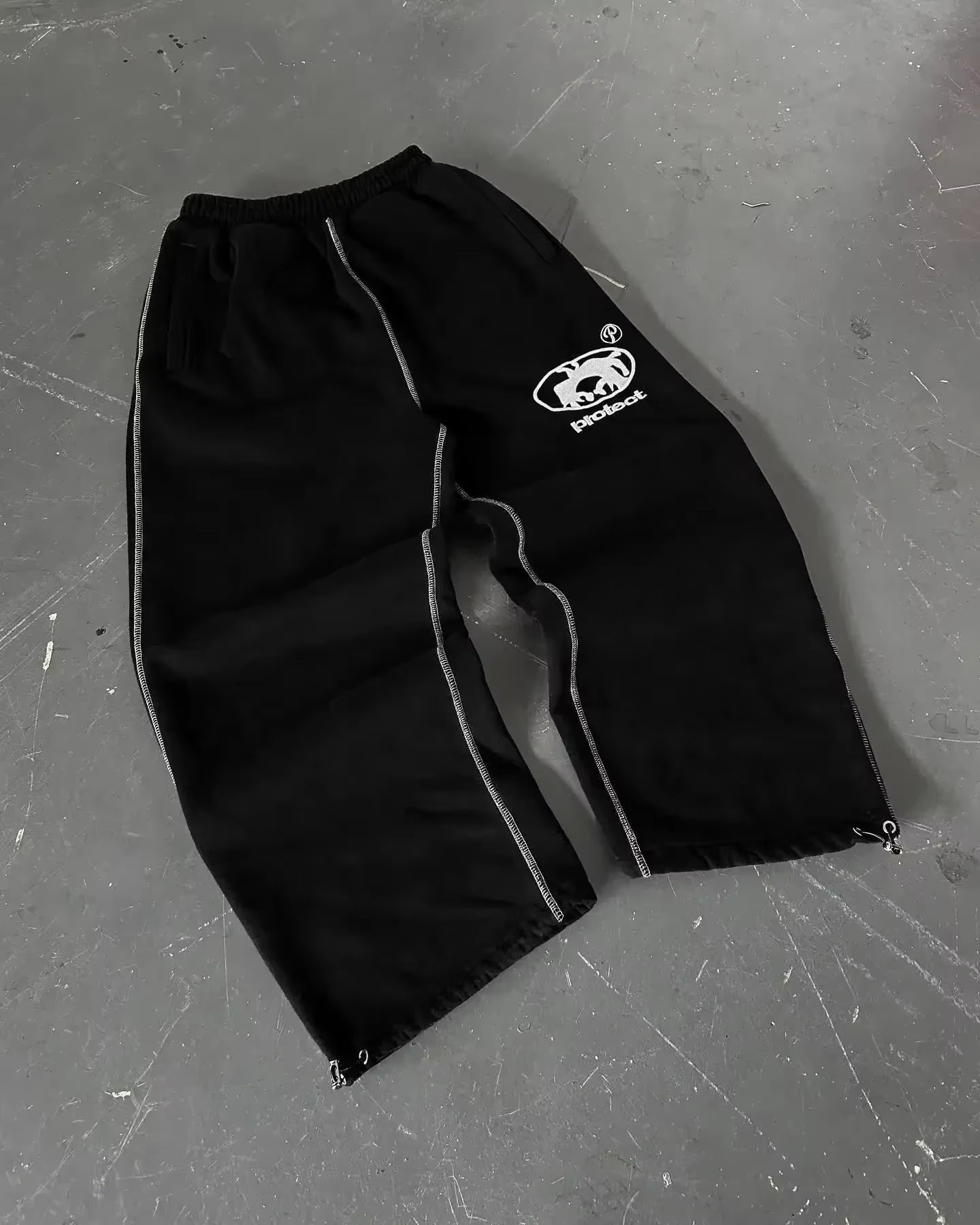 Harajuku Loose Double Waist Sweatpants Y2K American Soild Color Embroidery Casual Pants Hip Hop Drawstring Waist Jogger Trousers
