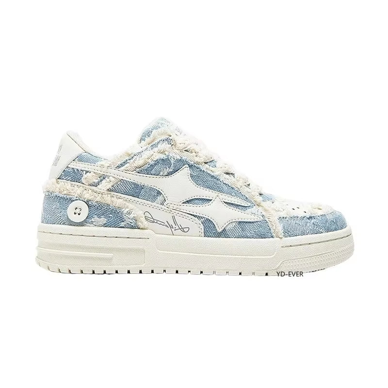 Retro Punk Y2K Star Skateboard Sneakers for Women and Men - Denim Purple Fashion Footwear for Outdoor, Gym, and Casual Sports