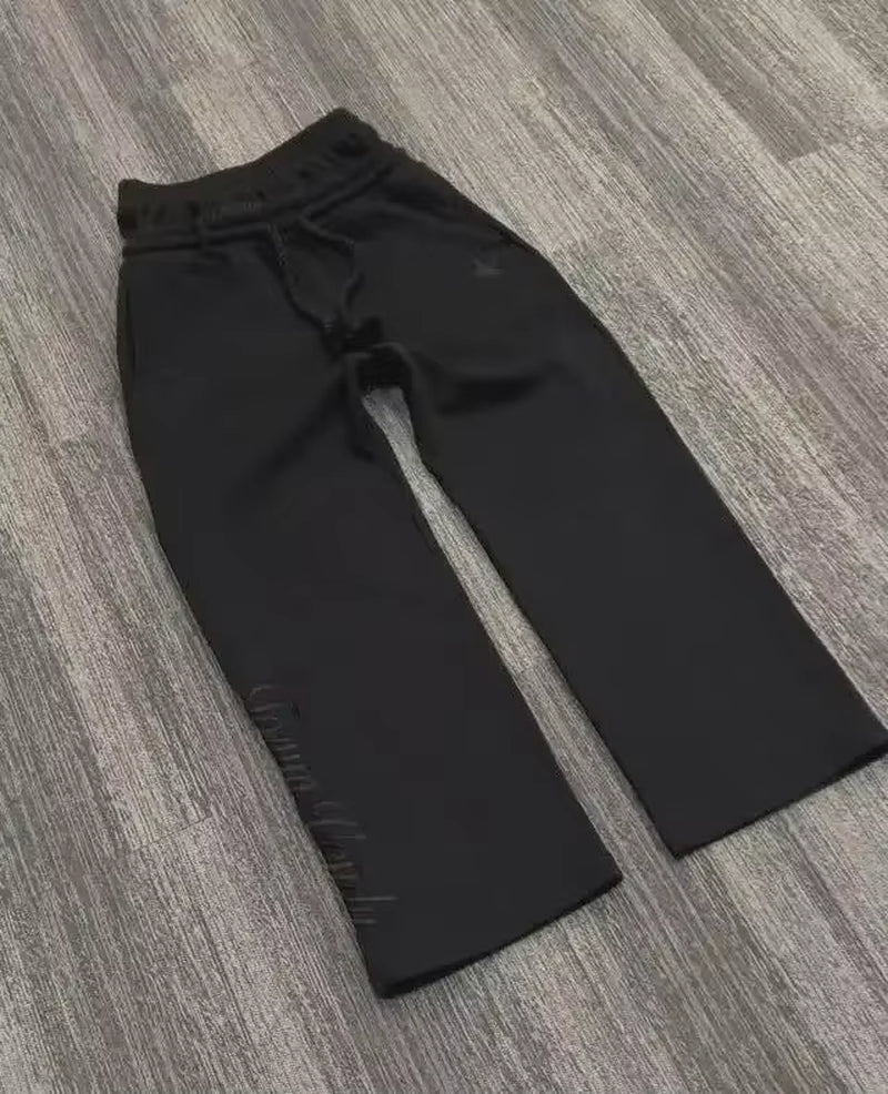 Harajuku Loose Double Waist Sweatpants Y2K American Soild Color Embroidery Casual Pants Hip Hop Drawstring Waist Jogger Trousers