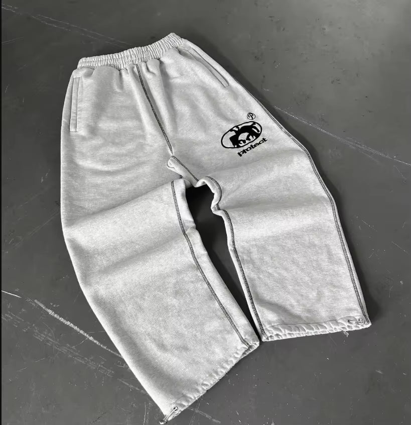 Harajuku Loose Double Waist Sweatpants Y2K American Soild Color Embroidery Casual Pants Hip Hop Drawstring Waist Jogger Trousers